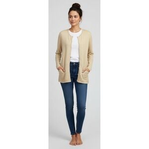 Composition New York Cardigan Sweater Women's Size M 100% Silk Long Sleeve Beige